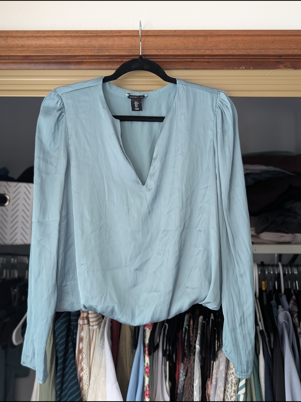 Sincerely Jules Pale Blue V-Neck Long Sleeve Blouse